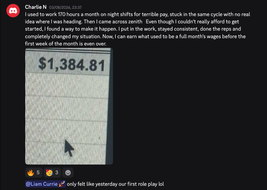 Student win shared in the Zenith Discord