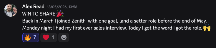 Student win shared in the Zenith Discord